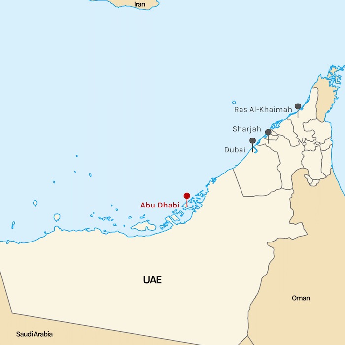 Abu Dhabi marked on UAE map Abu Dhabi marked on UAE map