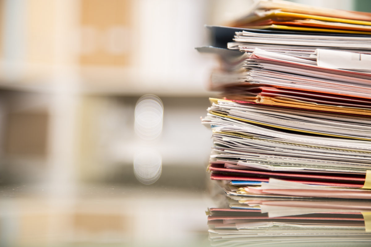 documents Large stack of papers and files