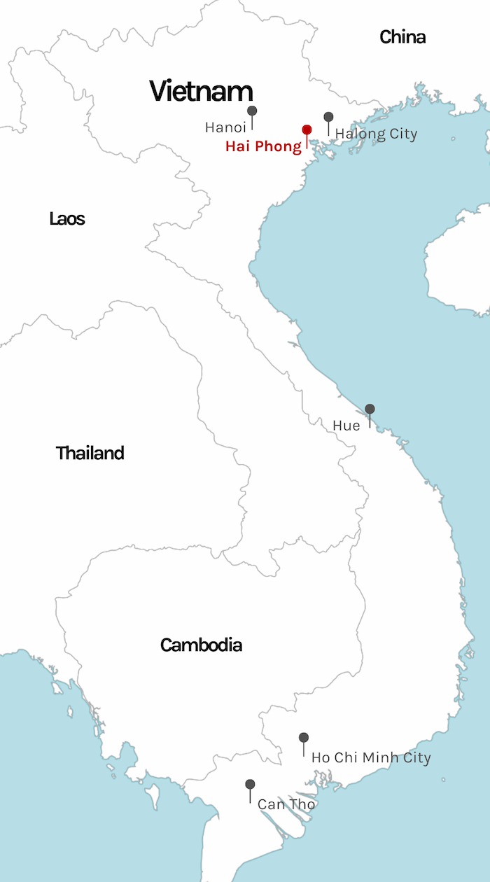 Hai Phong marked on Vietnam map Hanoi marked on Vietnam map