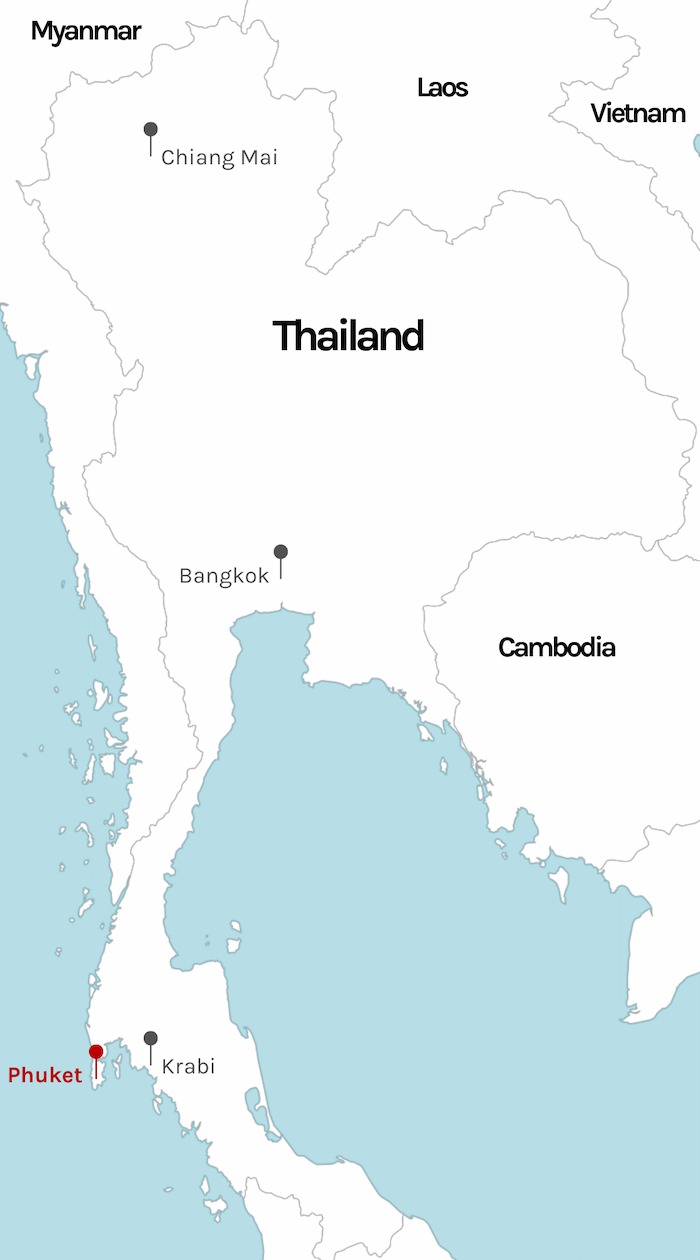 Phuket marked on map of Thailand Bangkok marked on map of Thailand