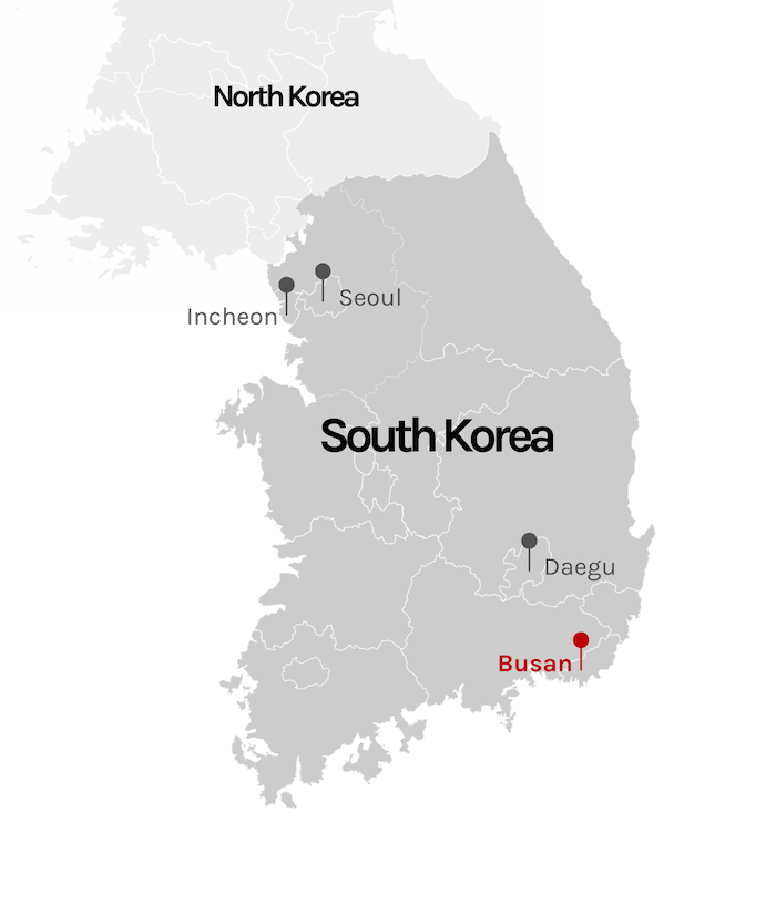 Busan marked on south korea map Seoul marked on south korea map