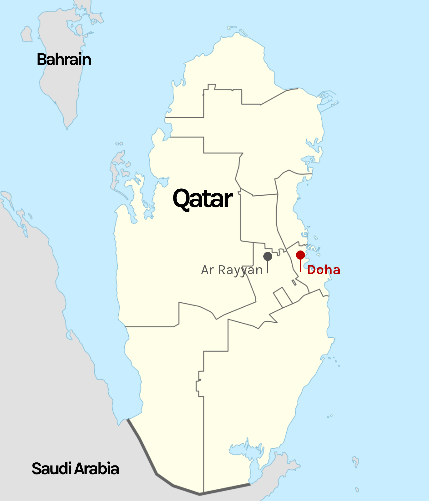 Doha on map of Qatar Doha on map of Qatar