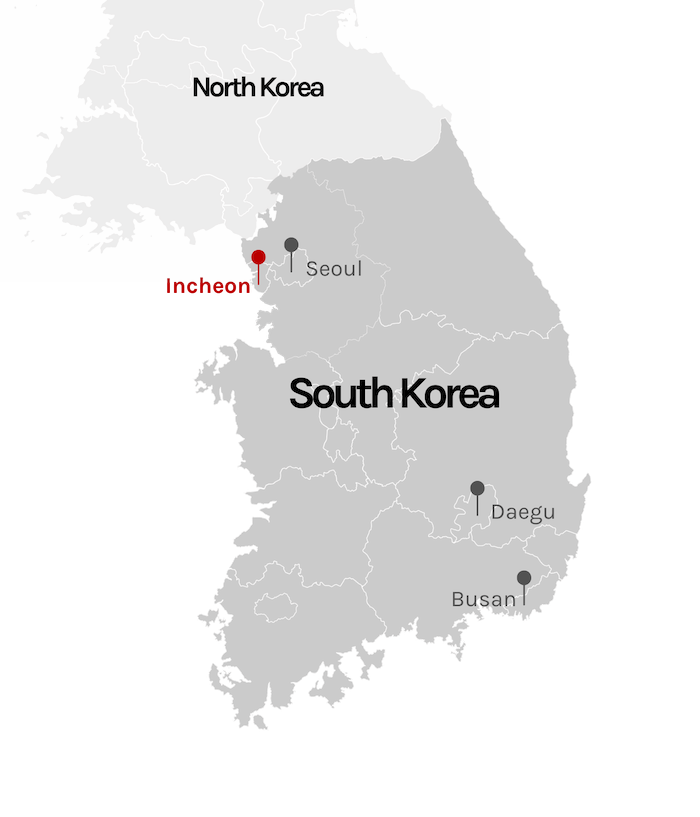 Incheon marked on south korea map Seoul marked on south korea map