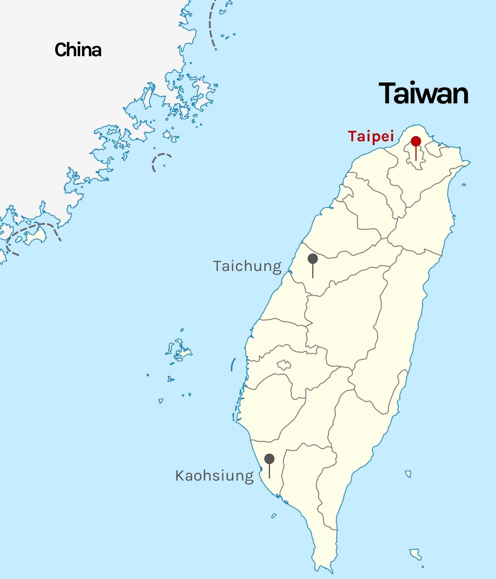 Taipei marked on map of Taiwan Taipei marked on map of Taiwan